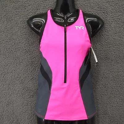 Buy TYR Womens Tank Top Shirt Pink Black S Competitor Triathlon Zipper Lightweight • 18.94£