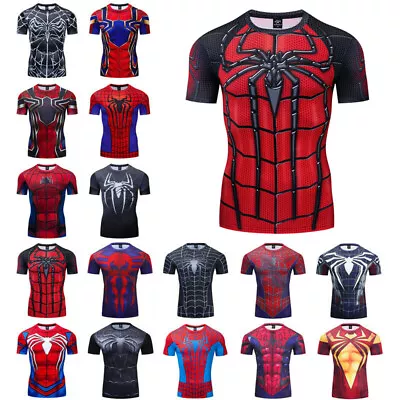 Buy Men's T-shirts Spiderman Venom Superhero Cosplay Costume Tights Short Sleeve Tee • 14.03£