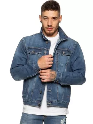 Buy Enzo Mens Denim Jacket Regular Western Style Classic Vintage Style Trucker Coat • 23.99£