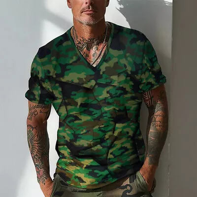 Buy CAMO Mens Summer V Neck T Shirts Men Casual Short Sleeve Beach Loose Tee Tops • 10.99£
