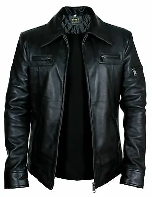 Buy Mens Genuine Leather Jacket Classic Vintage Style Black Slim Fit Smart Casual • 79.99£