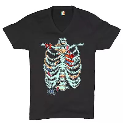 Buy Zombie Rib Cage V-Neck T-shirt All Hallows' Eve Spooky Halloween Skeleton Tee • 24.18£