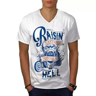 Buy Wellcoda Raising Hell Bike Fashion Mens V-Neck T-shirt • 17.99£