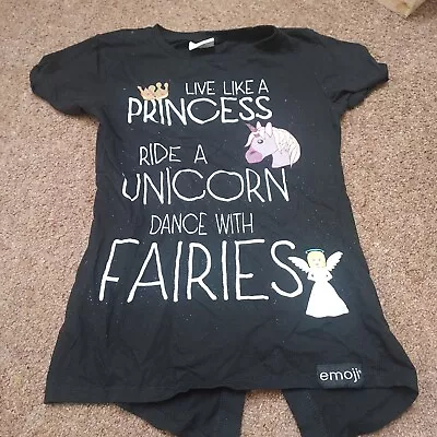 Buy Girls Kids Glittery Fairies Unicorn Top Emoji T-Shirt Size XS (UK6) • 1.99£