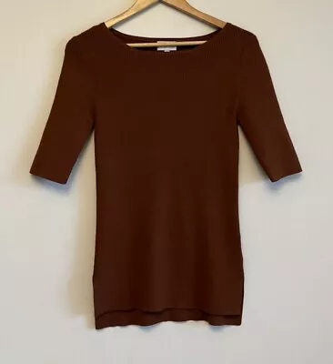 Buy WITCHERY Ladies Knit Top Size Small Brown Ribbed 1/2 Sleeve Classic Office Work • 18.32£