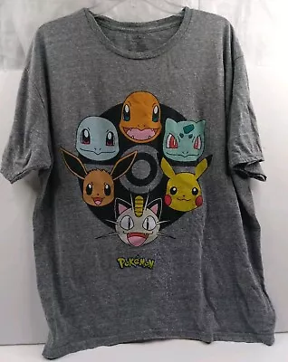 Buy Pokemon Pikachu Eevee Charmander Bulbasaur Squirtle Meowth Graphic T-Shirt XL • 2.10£