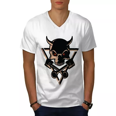 Buy Wellcoda Satan Face Scary Skull Mens V-Neck T-shirt • 17.99£