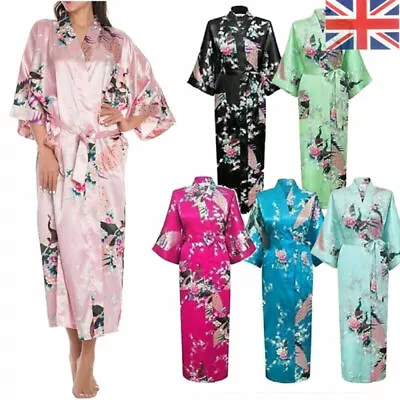 Buy Bride Kimono Robe Women Long Satin Silk Night Dressing Gown Peacock Party Pyjama • 10.16£