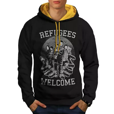 Buy Wellcoda Refugees Welcome Accept Mens Contrast Hoodie • 32.99£