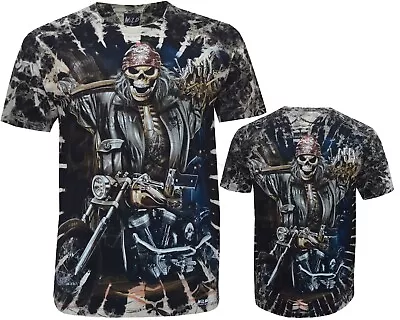 Buy Grim Reaper Skull Motorbike Rider Glow In The Dark 100% Cotton Tye Dye T-Shirt • 14.95£
