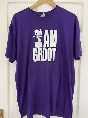 Buy Gildan Marvel Guardians Of The Galaxy I Am Groot Purple T-shirt Ring Spun  2XL • 10£