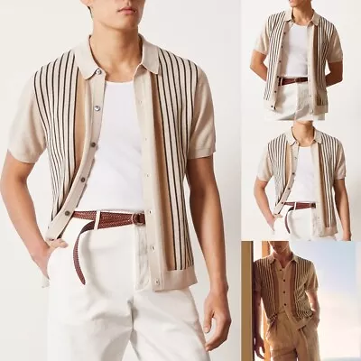 Buy Style With Confidence Men's Light Luxury Retro Fashion Knit Short Sleeve Shirt • 28.21£