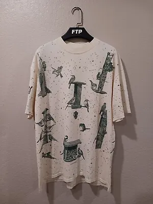 Buy Rel-E-Vant Products Vintage 1994 Birds & Birdhouses All Over Print Graphic Tee • 42.01£