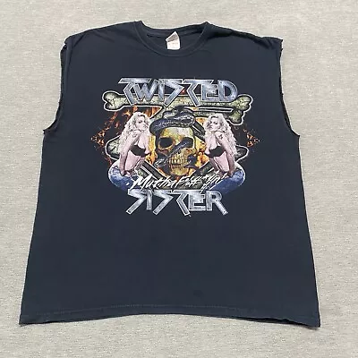 Buy Twisted Sister Shirt Adult XL Black Heavy Metal Cut Off Graphic Tee Y2K Distress • 11.72£