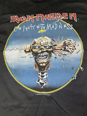 Buy Vintage T Shirt- Iron Maiden Can I Play With Madness Skull Fist Rare Concert L • 466.80£