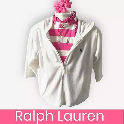 Buy Girls Ralph Lauren Hoodie Jacket White Terry Cotton Full Zip Pink Polo Top 2-3yr • 8.95£