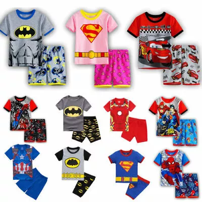 Buy Kid Boys Cartoon Cars Batman Pyjamas Set T-shirt Shorts Nightwear Summer PJ'S • 11.55£