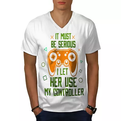 Buy Wellcoda It Must Be Serious Let Her Use Controller Mens V-Neck T-shirt • 17.99£