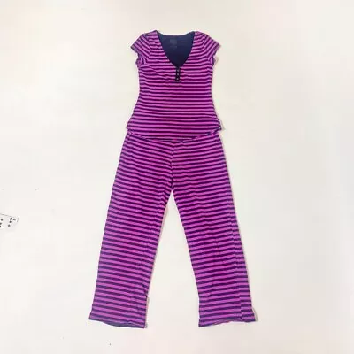 Buy Betsey Johnson Pajamas Purple And Black Striped Short Sleeve Shirt And Pants Set • 32.68£