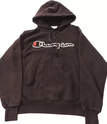 Buy Vintage Champion Reverse Weave Sweatshirt Black Hoodie In Men’s Size S Logo • 7£