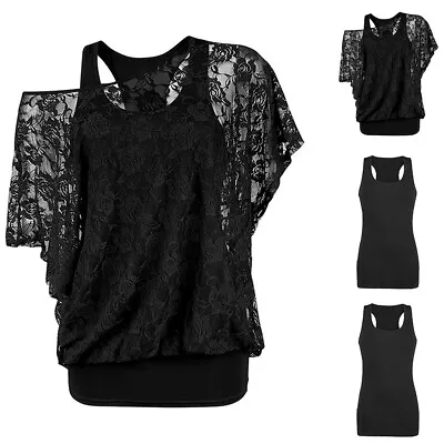 Buy Women Sexy Lace Short Sleeve Tops T-Shirt Tank Vest Gothic Blouse Pullover Tee • 6.79£