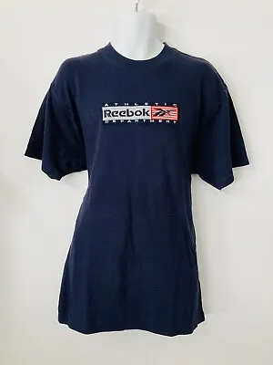 Buy Reebok Tshirt Athletic Department Spell Out Tee Blue Size S Vintage 90’s Y2K • 13.99£