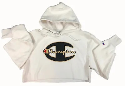 Buy Champion Reverse Weave Cropped Hoodie Sweatshirt Gold Embr. Rhinestone LOGO • 30.95£