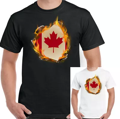 Buy Canadian T-Shirt Mens Canada The Maple Leaf Ice Hockey Top National Flag Flames • 9.94£