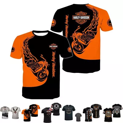 Buy  Mens Motorcycle HarleyDavidson Printed T-Shirt Short Sleeve Tee Blouse Tops • 7.59£