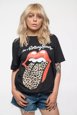 Buy The Rolling Stones T Shirt Leopard Print Tongue Womens Boyfriend Fit T Shirt • 15.95£