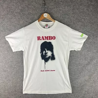 Buy Rambo Shirt Mens Medium White Sylvester Stallone Movie Promo Spellout Zavvi • 15.74£