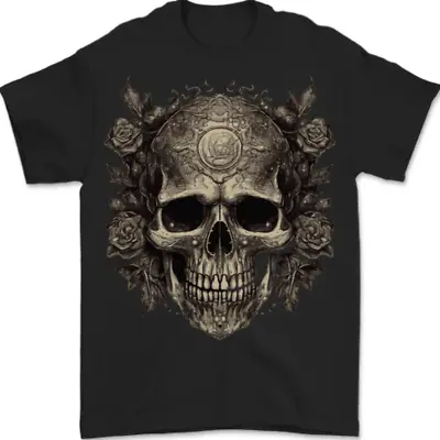 Buy A Gothic Skull With Roses Mens T-Shirt 100% Cotton • 8.49£