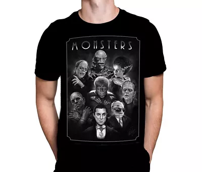Buy Monsters - Black  T-Shirt - Sizes S - 5XL - Bela Lugosi / Karloff / Chaney • 26.95£