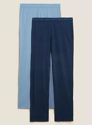 Buy Ladies New Ex  M&S Cotton Modal Pyjama Body Bottoms In Navy & Light Blue • 9.95£