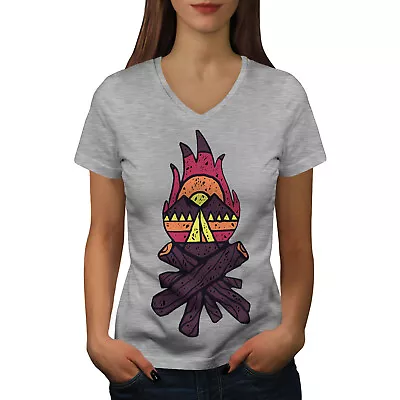 Buy Wellcoda Camping Bonfire Nature Womens V-Neck T-shirt • 17.99£