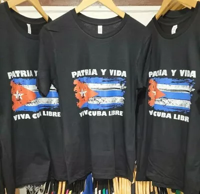 Buy Viva Cuba Libre Patria Y Vida Cuba Flag Design Tee | Black White ALL SIZES • 13.99£