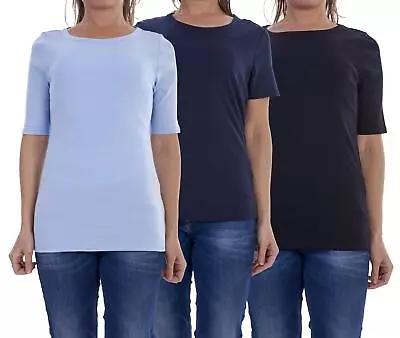 Buy Ladies Essential Collection 100% Cotton Round Neck T-shirt • 4.99£