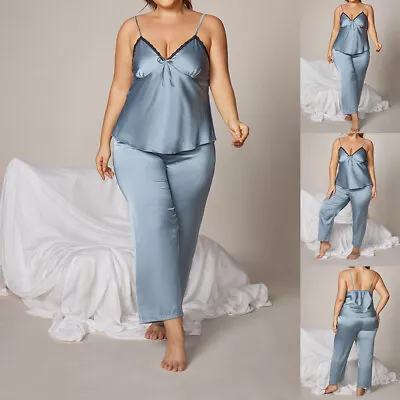 Buy Women Ladies Satin Silk Lace Cami Vest Trousers Lingerie Pyjamas Set Sleepwear • 3.69£