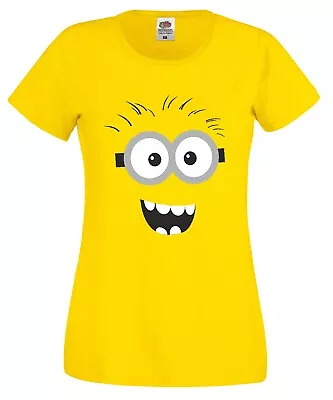 Buy Ladies  Despicable Me  Minion Big Face Fitted Tshirt Size Small To 2xl 8-18/20 • 9.99£