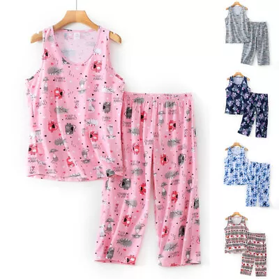 Buy Pyjama Set PRINT Pjs Ladies Sleeveless Tops Pants Loungewear Nightwear PLUS SIZE • 2.39£