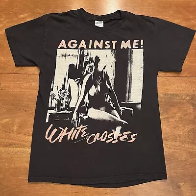 Buy Against Me! Shirt White Crosses M&O Knits Black Mens Small Double Sided VTG Tee • 60.67£