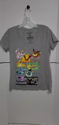 Buy Mighty Fine Pokémon Eevee Evolutions Women's Gray V-Neck Graphic T-Shirt Size M • 18.66£