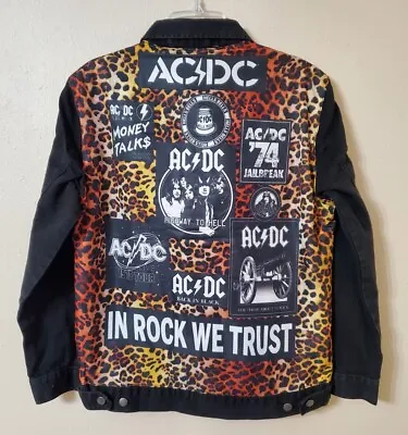 Buy AC/DC Black Denim Leopard Print Jacket/Brand New (Medium) Adult NWT Official • 70.01£