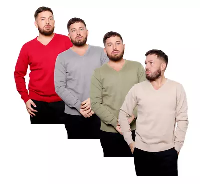 Buy Men’s Plain Cotton T-shirt V Neck Long Sleeve Top Sweatshirt Originals Top(8901) • 12.99£