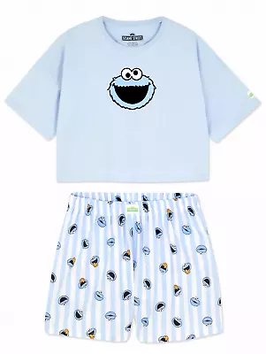 Buy Ladies Pyjamas COOKIE MONSTER SESAME STREET 6-24 Tee Shorts Nightwear Primark • 22.99£