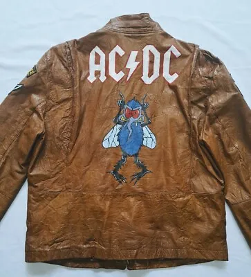Buy ACDC, Iron Maiden, Nirvana, Patched, Hand Painted Mens Leather Jacket Size L • 462.13£