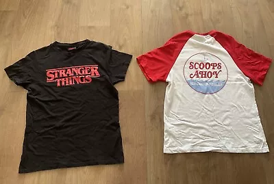 Buy Mens Stranger Things T-shirts X2: Black With Red Writing & Scoops Ahoy - Medium • 7.99£
