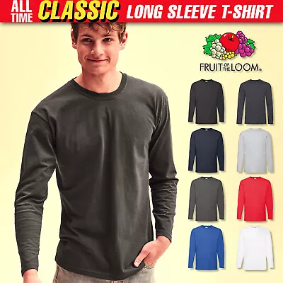 Buy Long Sleeve Mens T-Shirt Fruit Of The Loom Crew Round Neck Plain Casual Top Tee • 6.81£