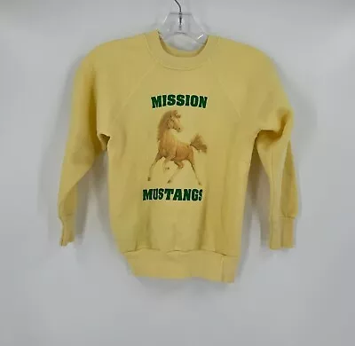 Buy Velva Sheen Mission Mustangs Boys Vintage Yellow Sweatshirt Sz M 10-12 Youth • 15.56£