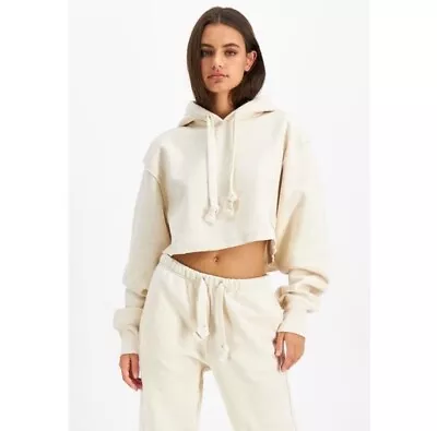 Buy Champion Reverse Weave Natural State Cropped Hoodie Off White Cream Medium NWT • 32.68£